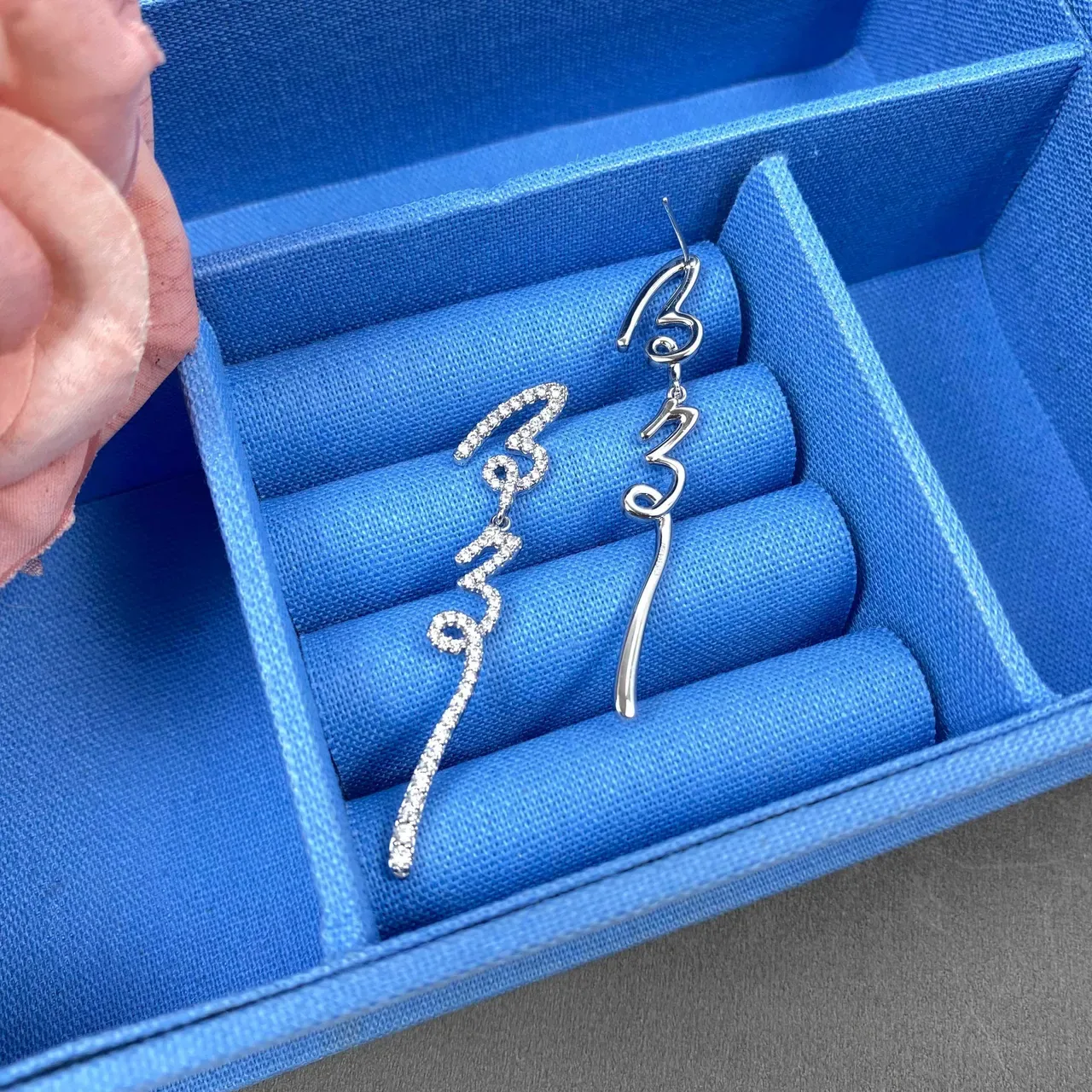 Pavé-Set Abstract Linear Dangling Earrings 6