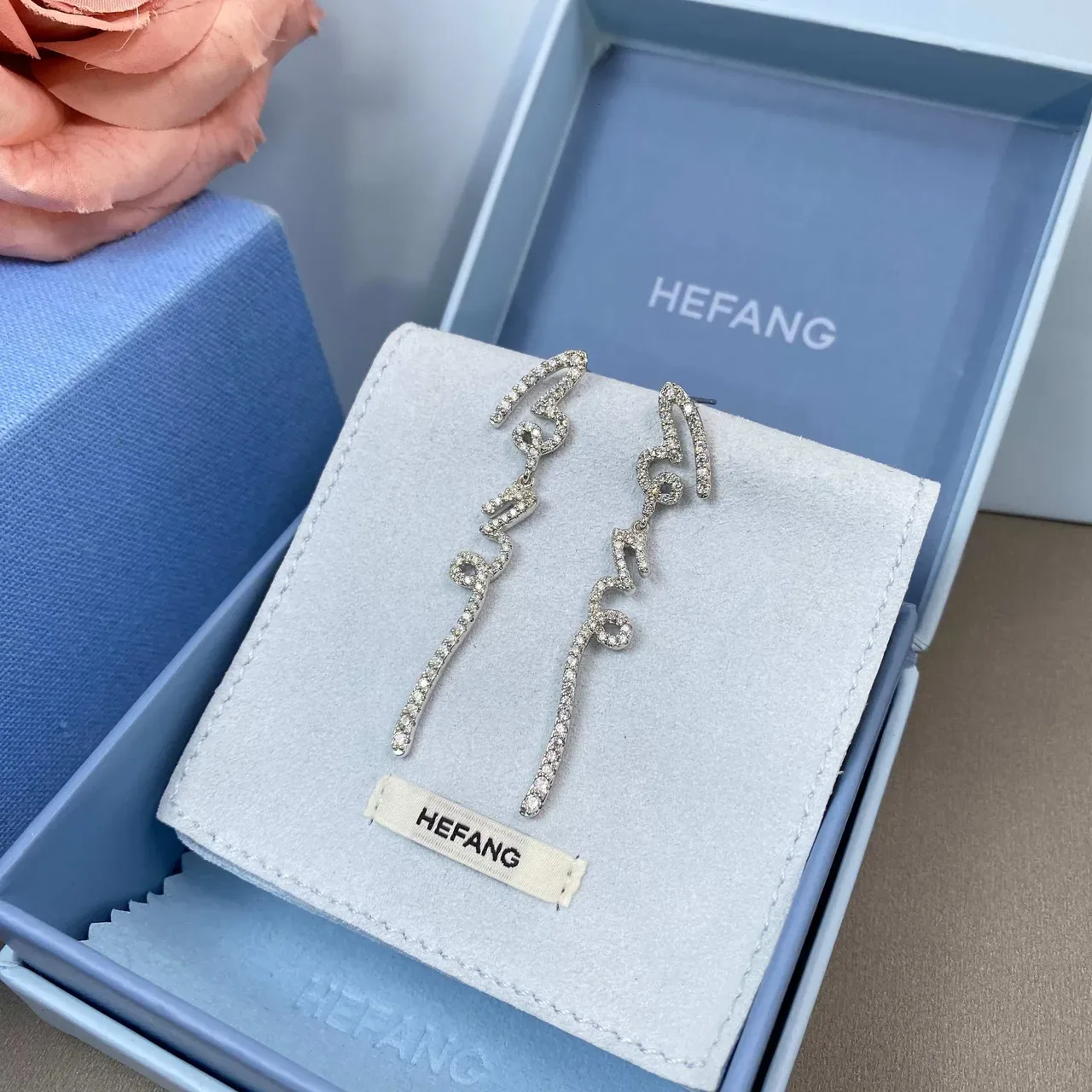 Pavé-Set Abstract Linear Dangling Earrings 7