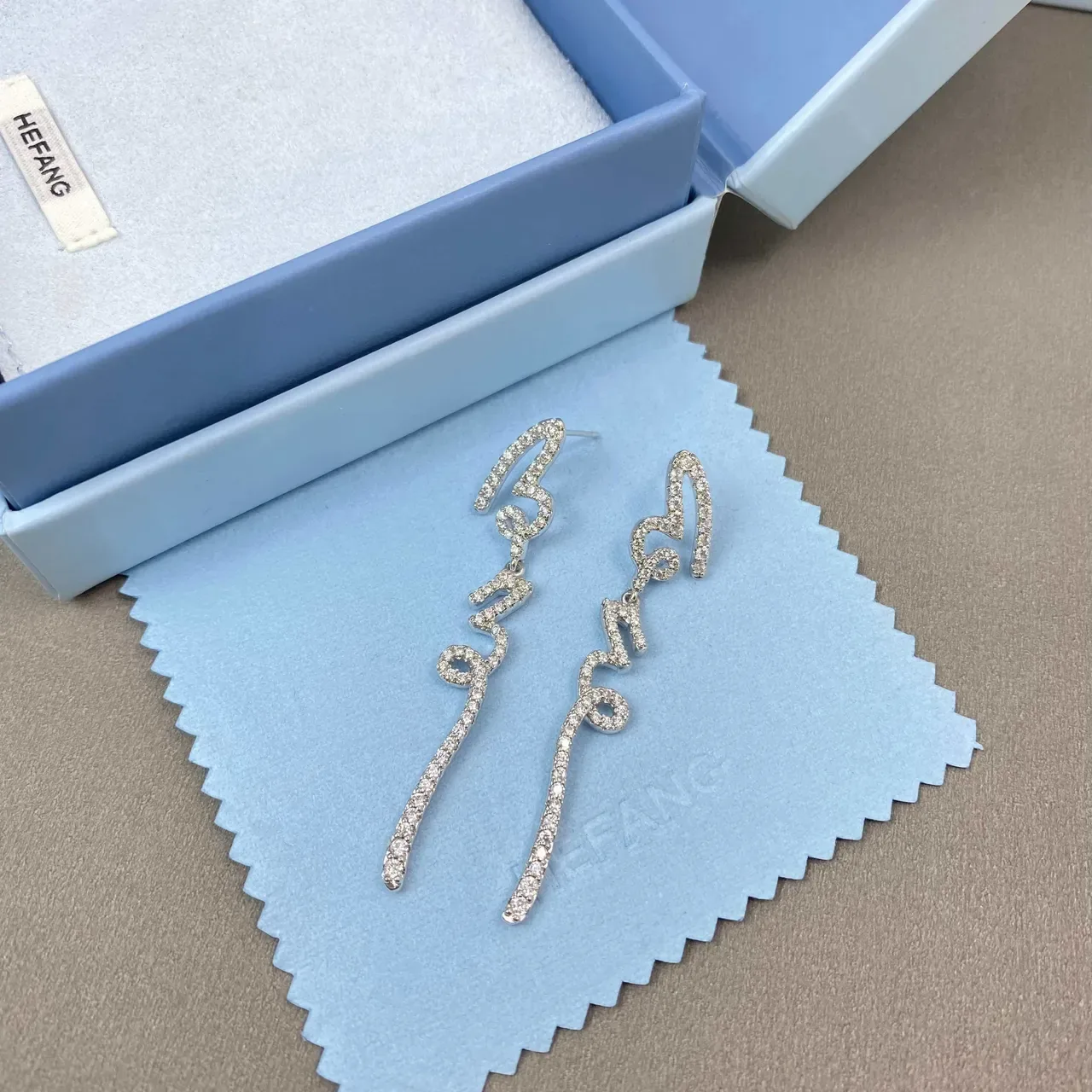 Pavé-Set Abstract Linear Dangling Earrings 9