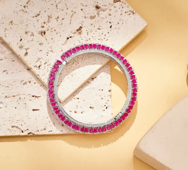 Pavé-Set Ruby and Diamond Bangle Bracelet and Diamond-Only Bangle Bracelet 2