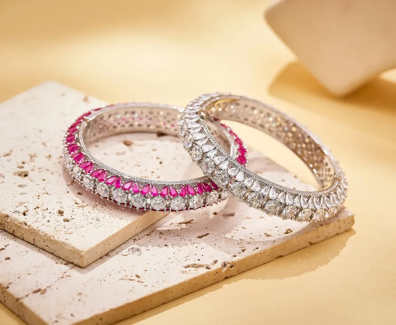 Pavé-Set Ruby and Diamond Bangle Bracelet and Diamond-Only Bangle Bracelet 4