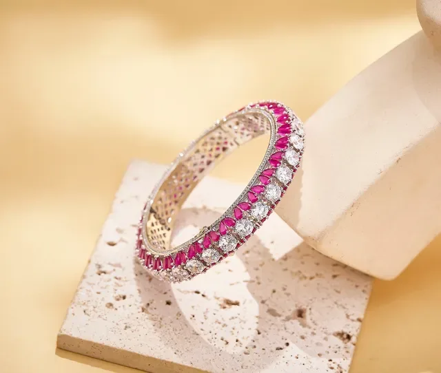 Pavé-Set Ruby and Diamond Bangle Bracelet and Diamond-Only Bangle Bracelet 5