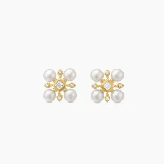 Pearl and Diamond Cross-Set Stud Earrings