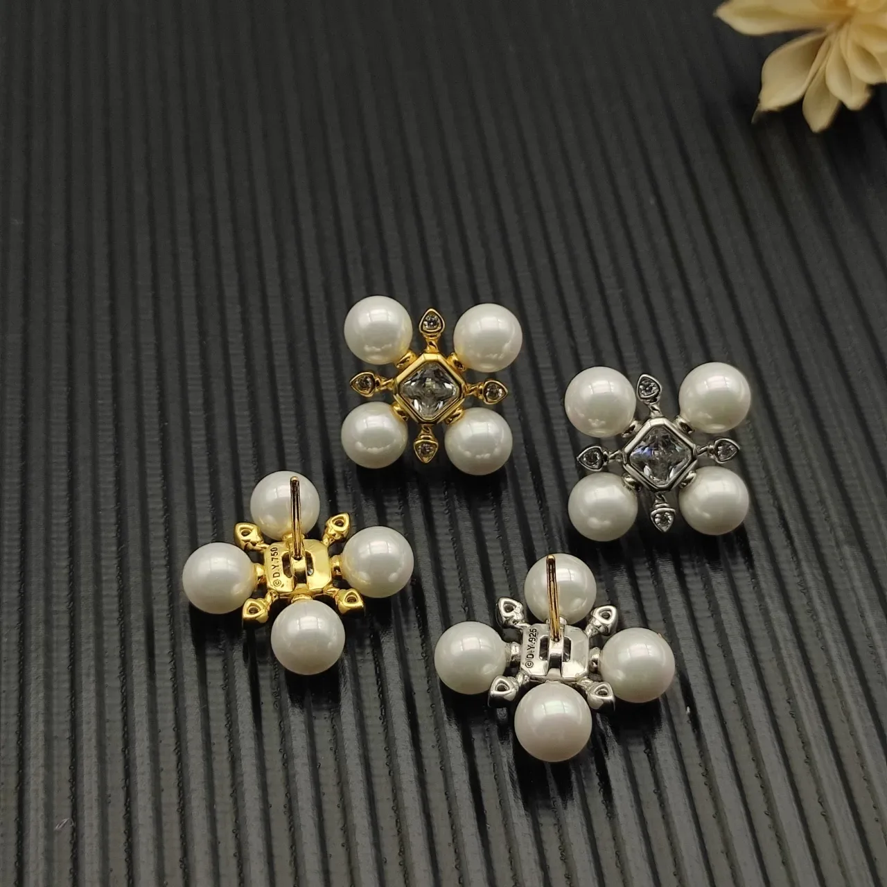 Pearl and Diamond Cross-Set Stud Earrings 2
