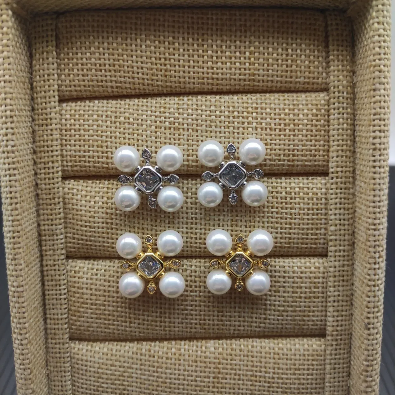 Pearl and Diamond Cross-Set Stud Earrings 3
