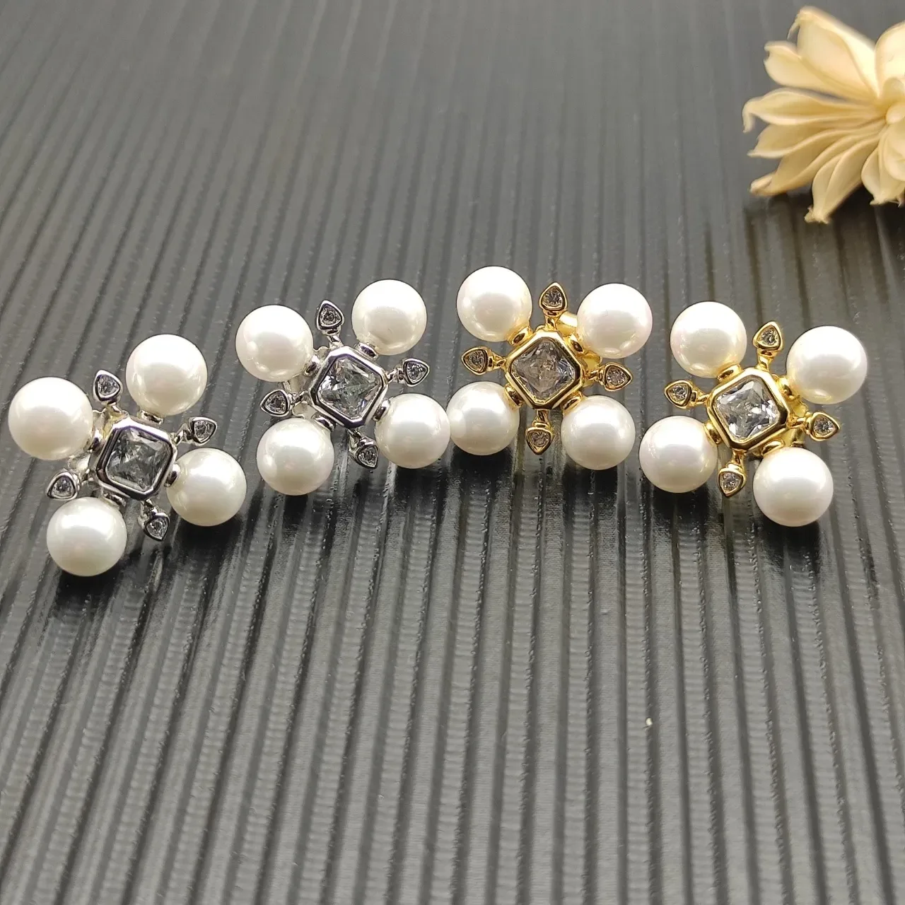 Pearl and Diamond Cross-Set Stud Earrings 4