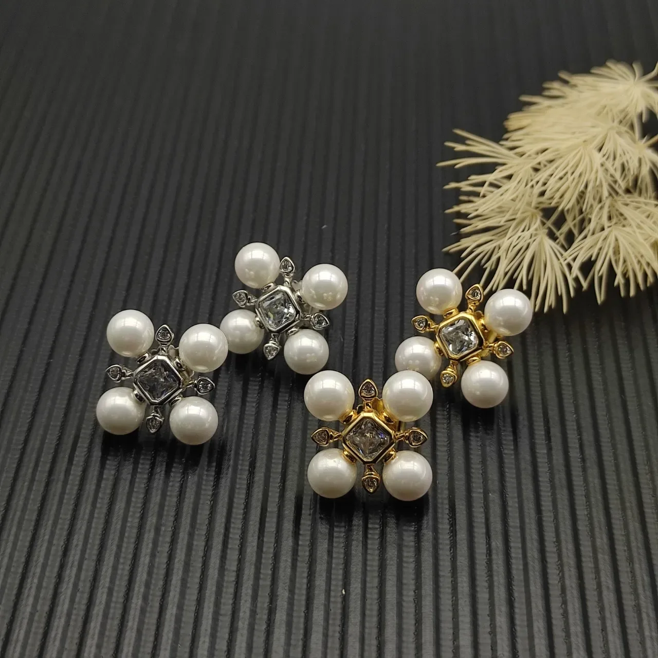 Pearl and Diamond Cross-Set Stud Earrings 5