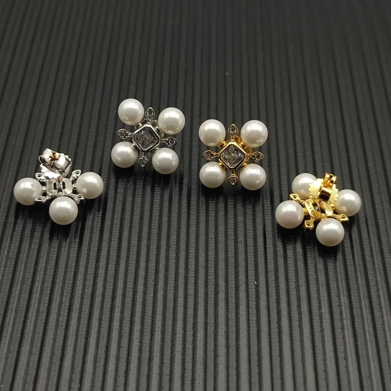 Pearl and Diamond Cross-Set Stud Earrings 6