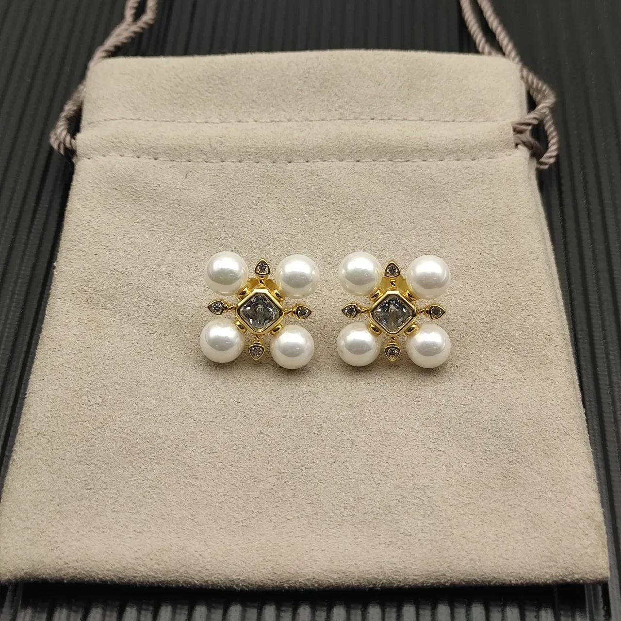 Pearl and Diamond Cross-Set Stud Earrings 14