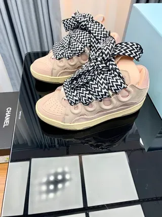 Pink Beige Laceless Perforated Upper Sneakers 2