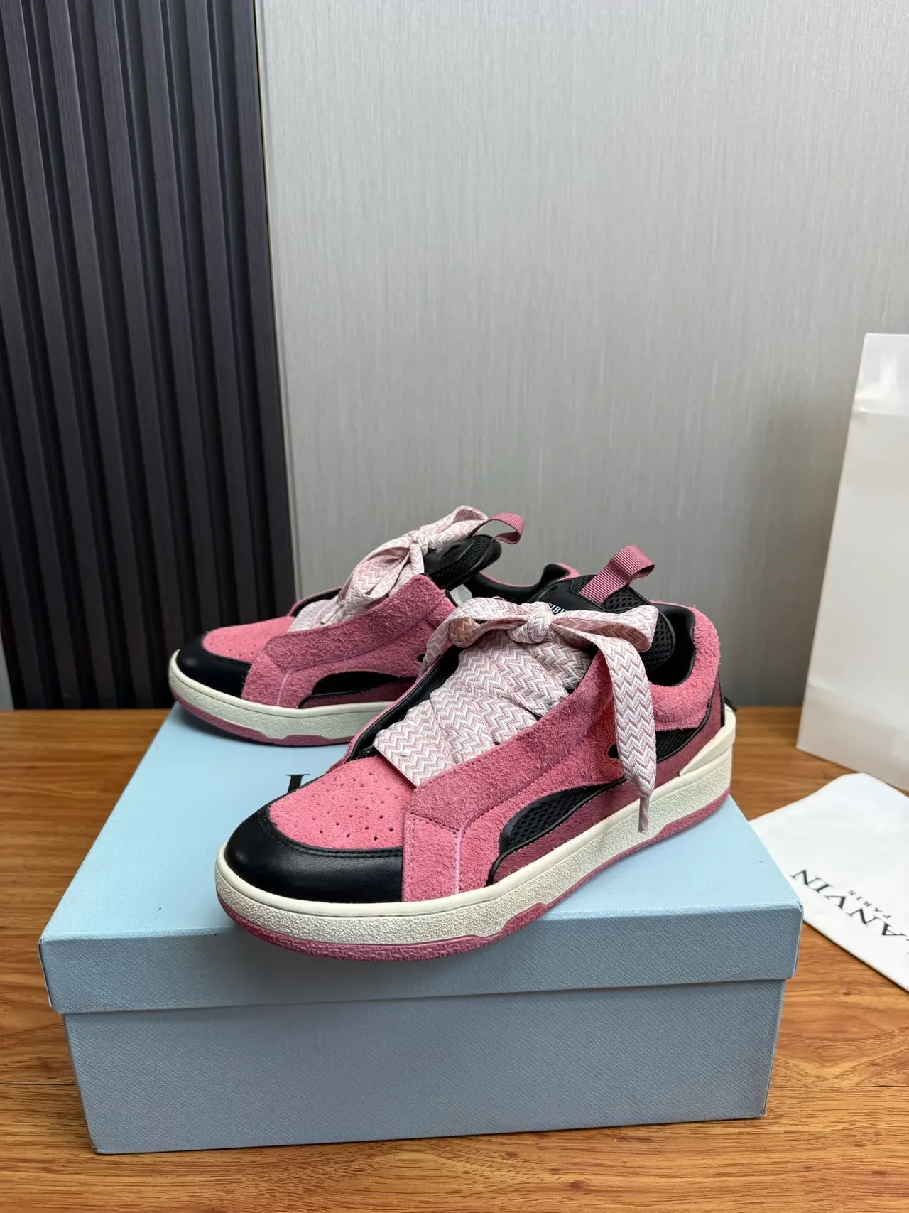 Pink Black Laceless Slip-On Suede And Leather Sneakers 3