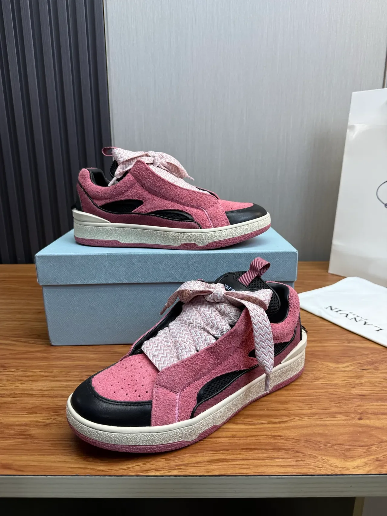 Pink Black Laceless Slip-On Suede And Leather Sneakers 4