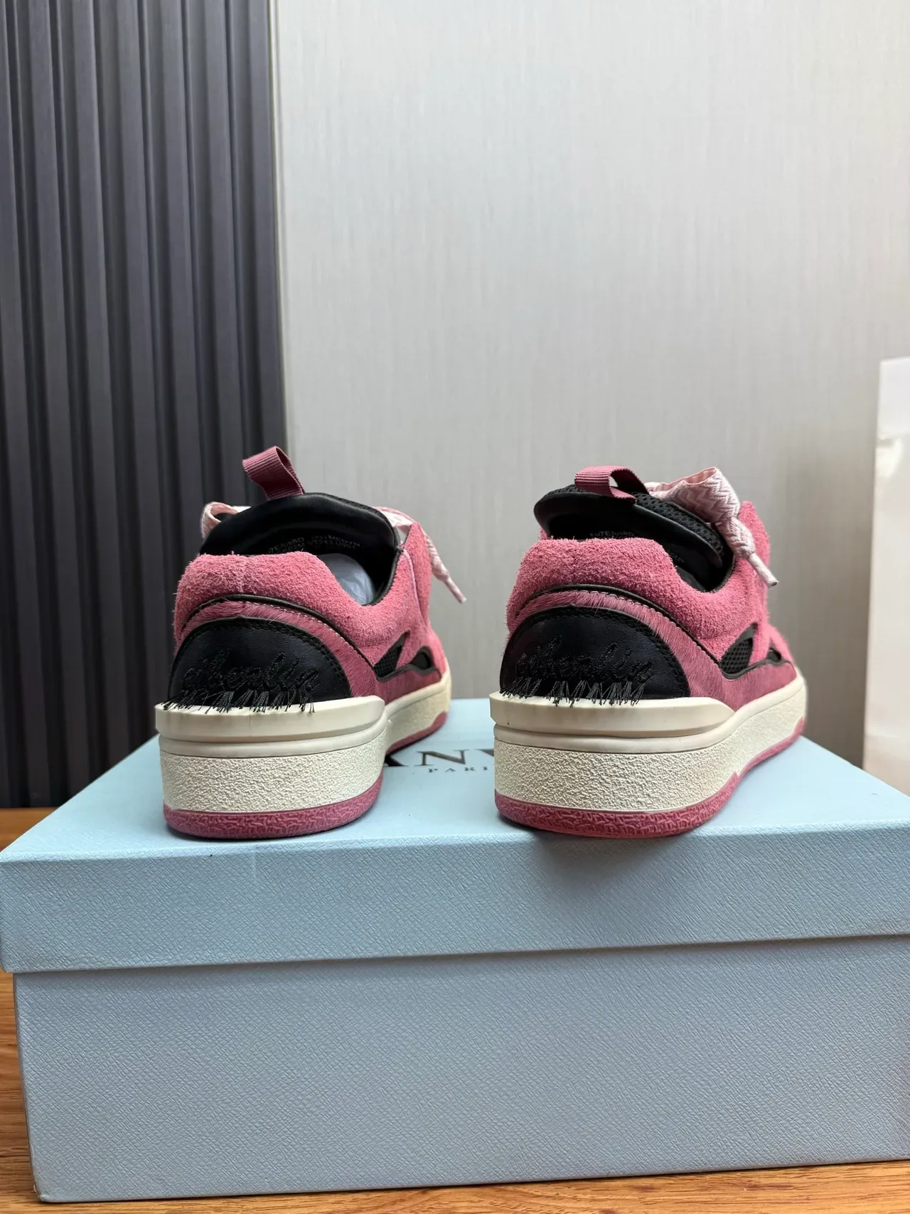 Pink Black Laceless Slip-On Suede And Leather Sneakers 5
