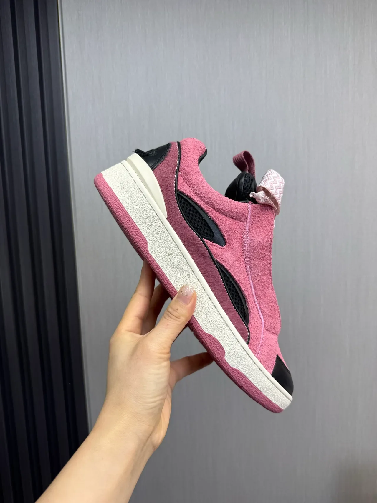 Pink Black Laceless Slip-On Suede And Leather Sneakers 7