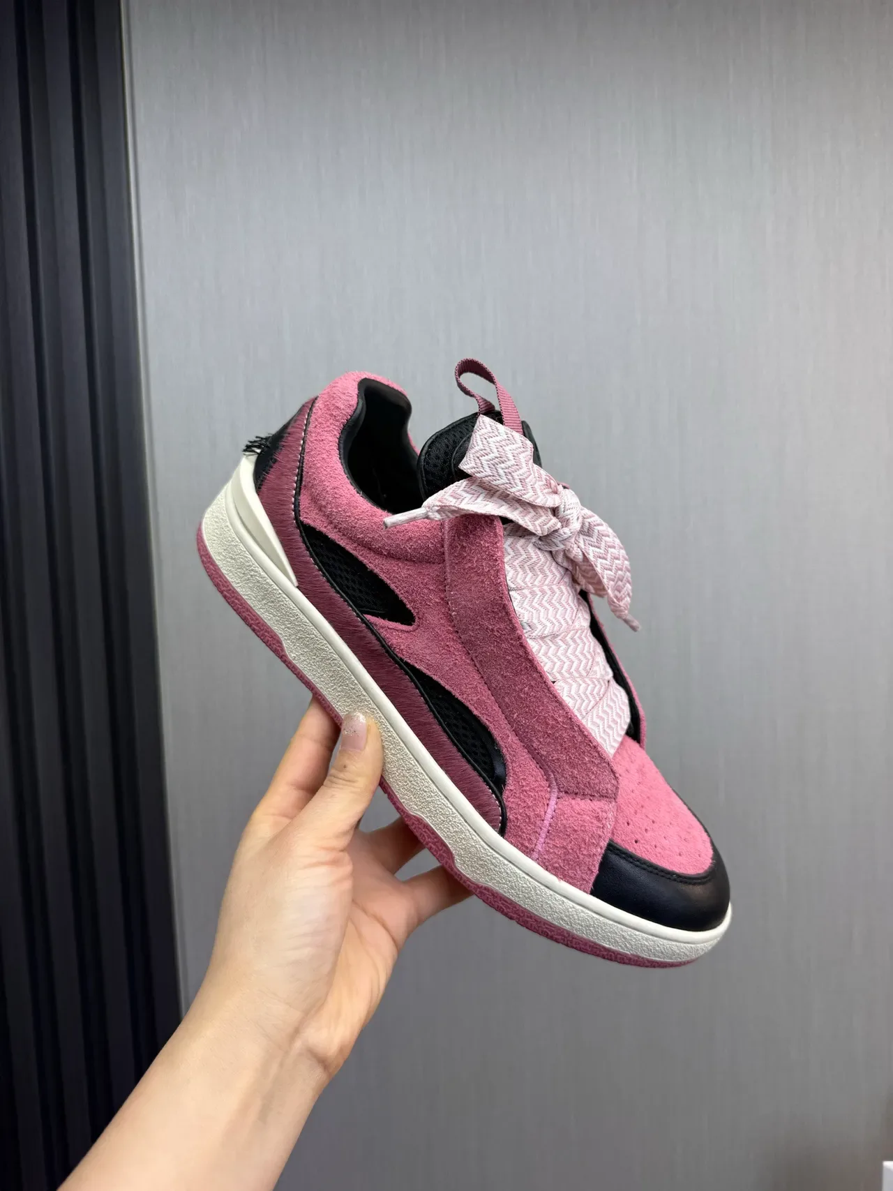 Pink Black Laceless Slip-On Suede And Leather Sneakers 8