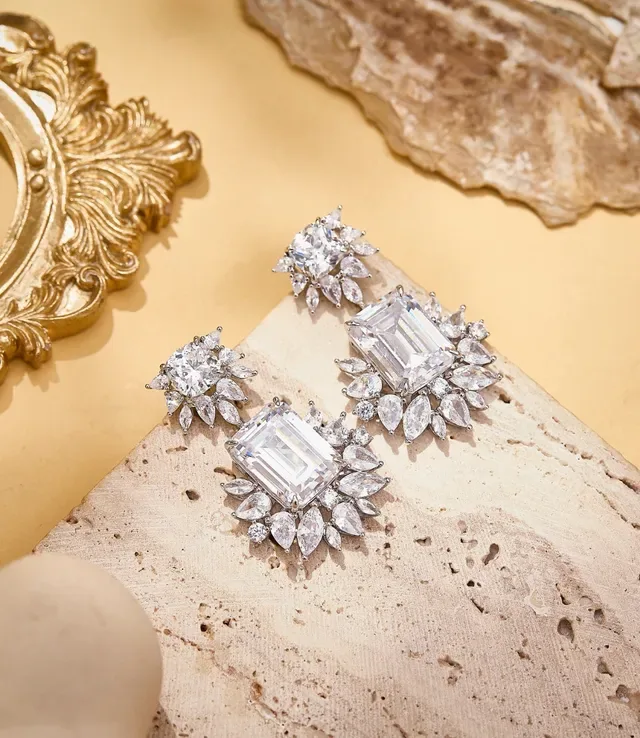 Pink Emerald-Cut Leaf-Motif Drop Earrings 5