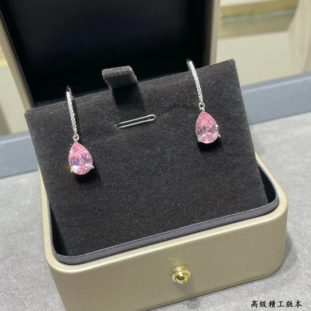 Pink Yellow Lever-Back Hoop Pear-Shaped Drop Earrings 3