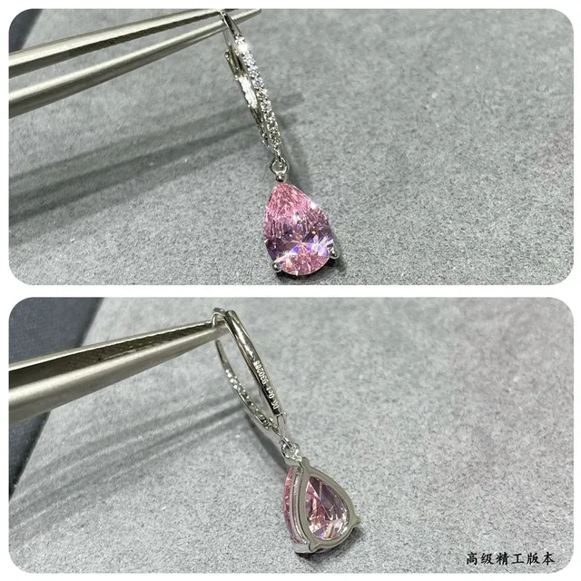 Pink Yellow Lever-Back Hoop Pear-Shaped Drop Earrings 4