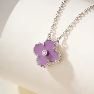 Collier Pendentif Trèfle à Quatre Feuilles Émaillé Violet