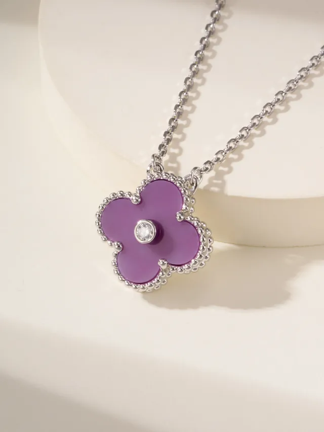 Purple Enamel Four-Petal Clover Pendant Necklace 7
