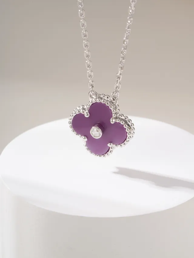 Purple Enamel Four-Petal Clover Pendant Necklace 8