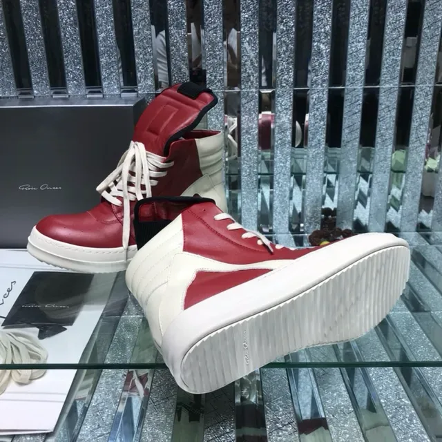 Red and Cream Panelled High-Top Platform Sneakers 2