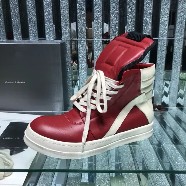 Red and Cream Panelled High-Top Platform Sneakers 3