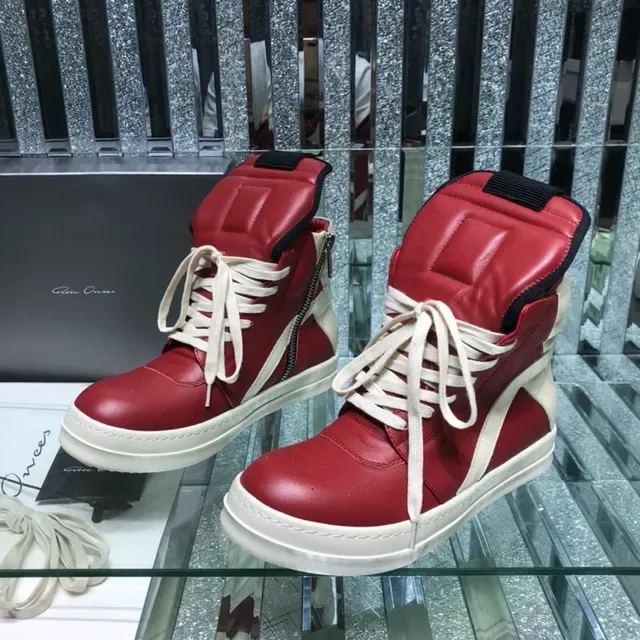 Red and Cream Panelled High-Top Platform Sneakers 5