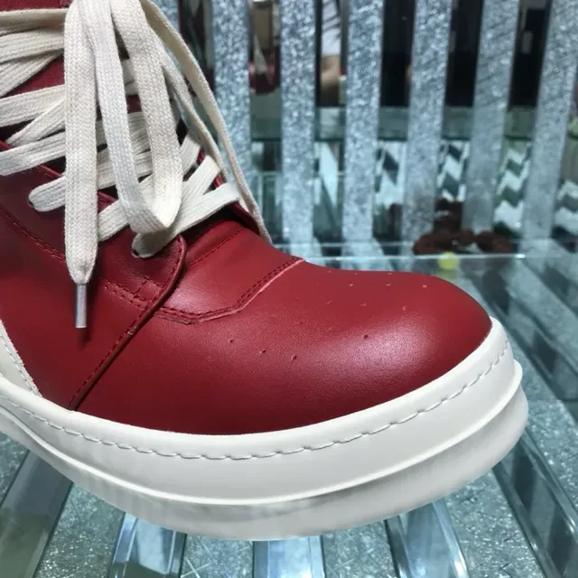 Red and Cream Panelled High-Top Platform Sneakers 7