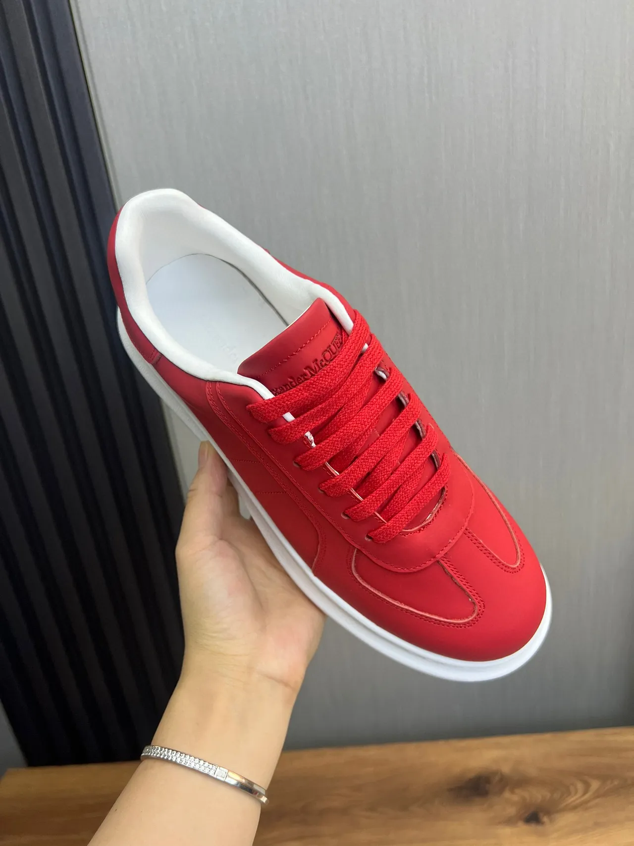 Red and White Platform Sole Low-Top Sneaker 3