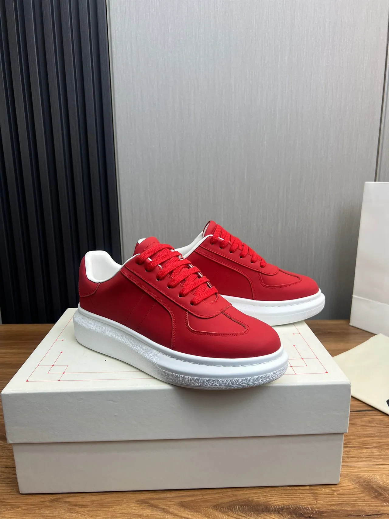 Red and White Platform Sole Low-Top Sneaker 8