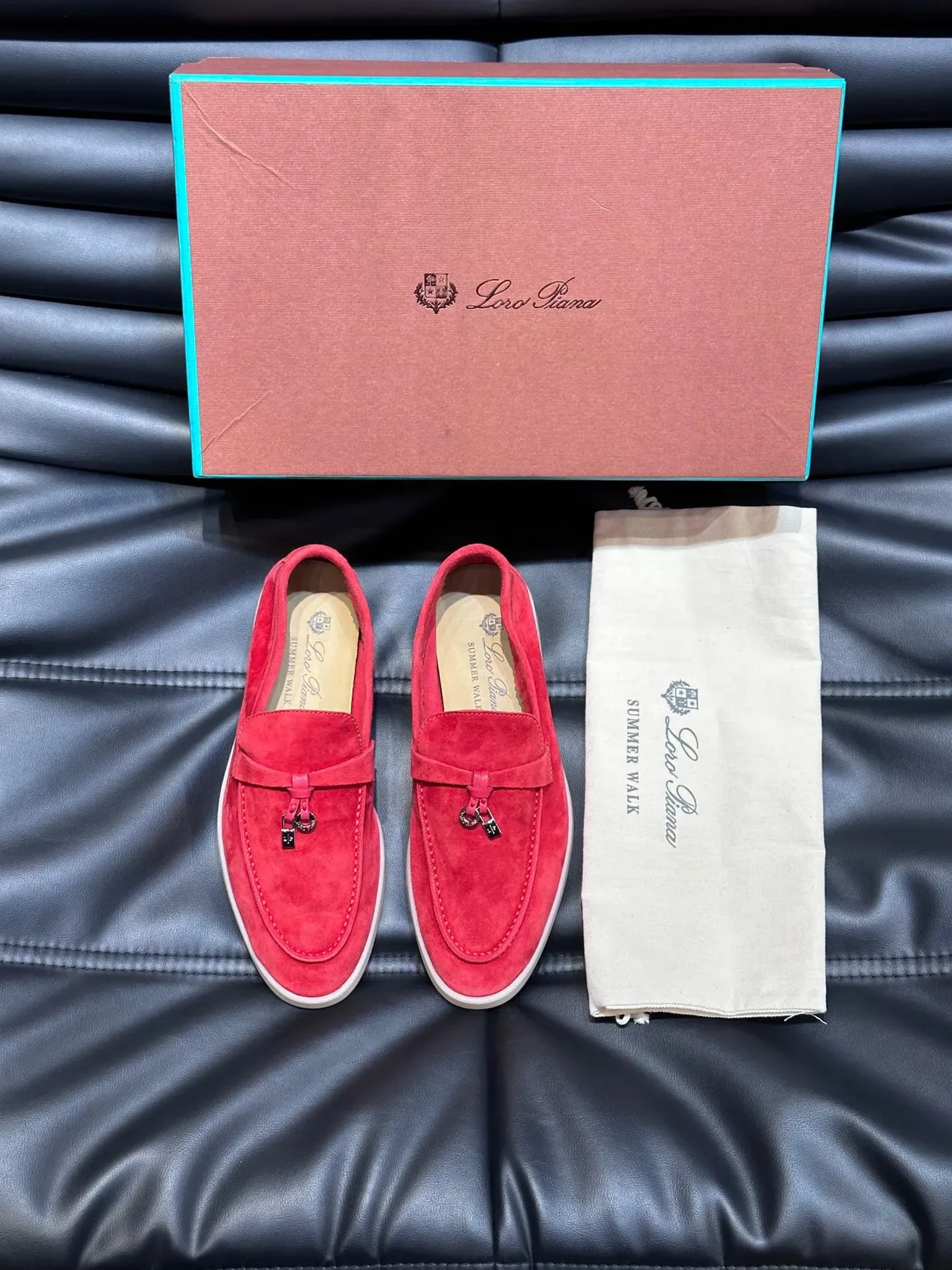 Red Beige Suede Upper Tassel Strap Loafer 5