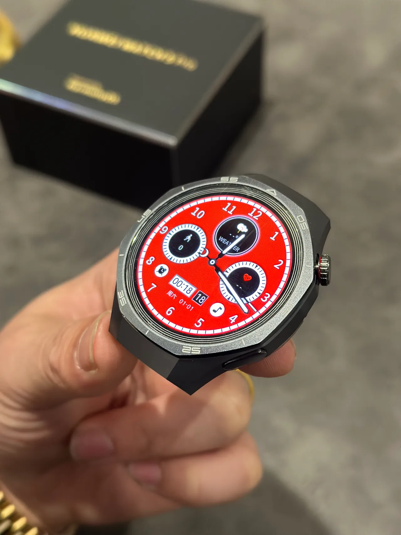 Red Black Octagonal Bezel Analog-Style Digital Dial Sports Watch 10