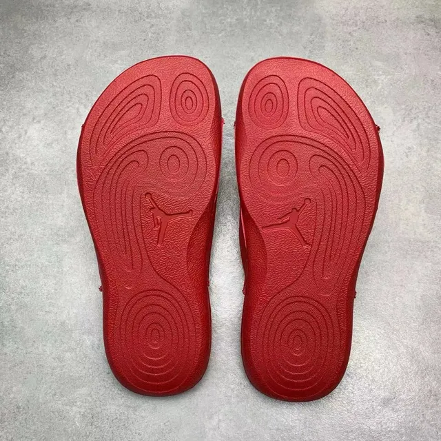 Red Black Pebbled Leather-Like Upper Single Wide Strap Slippers 2