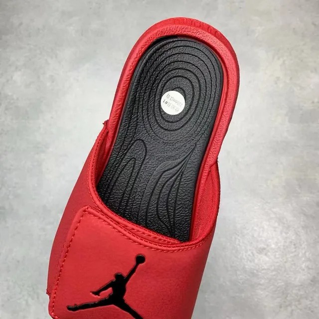 Red Black Pebbled Leather-Like Upper Single Wide Strap Slippers 3
