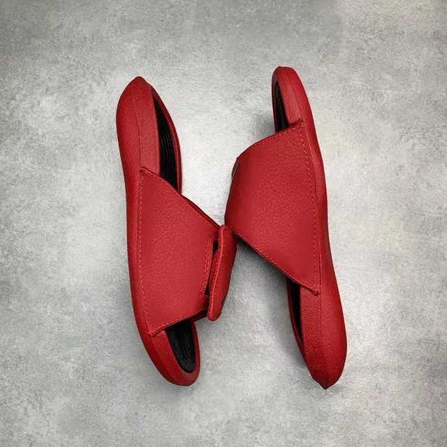 Red Black Pebbled Leather-Like Upper Single Wide Strap Slippers 5