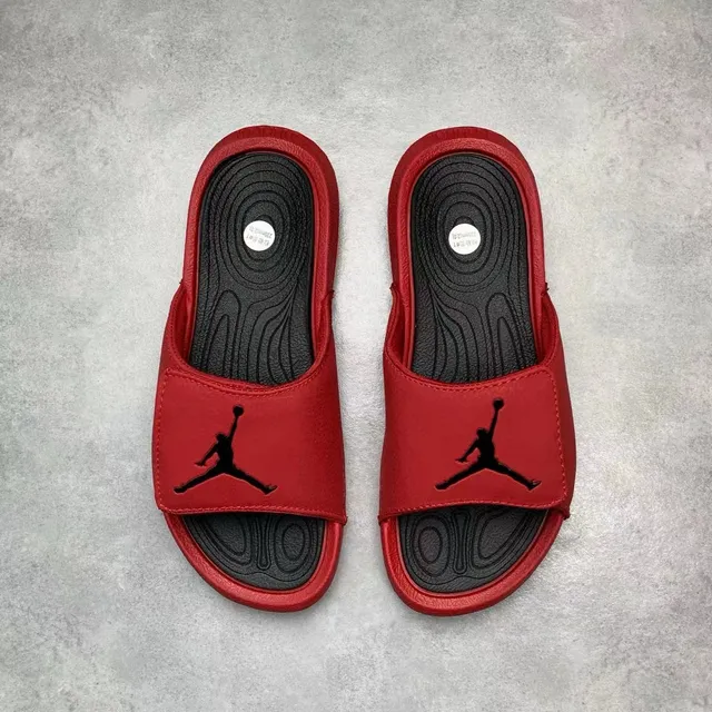 Red Black Pebbled Leather-Like Upper Single Wide Strap Slippers 6
