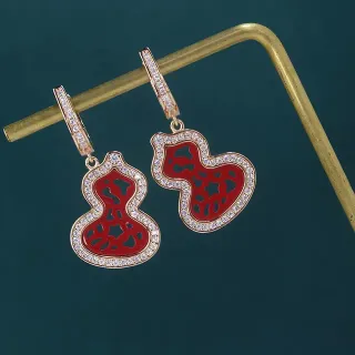 Red Enamel Gourd-Shaped Pavé Crystal Earrings
