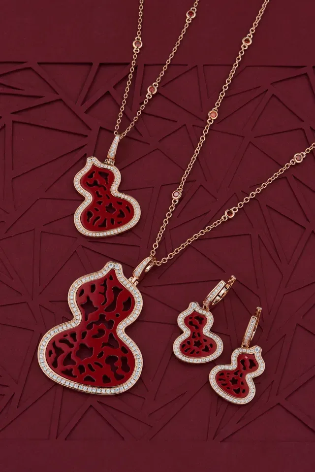 Red Enamel Gourd-Shaped Pavé Crystal Earrings 2