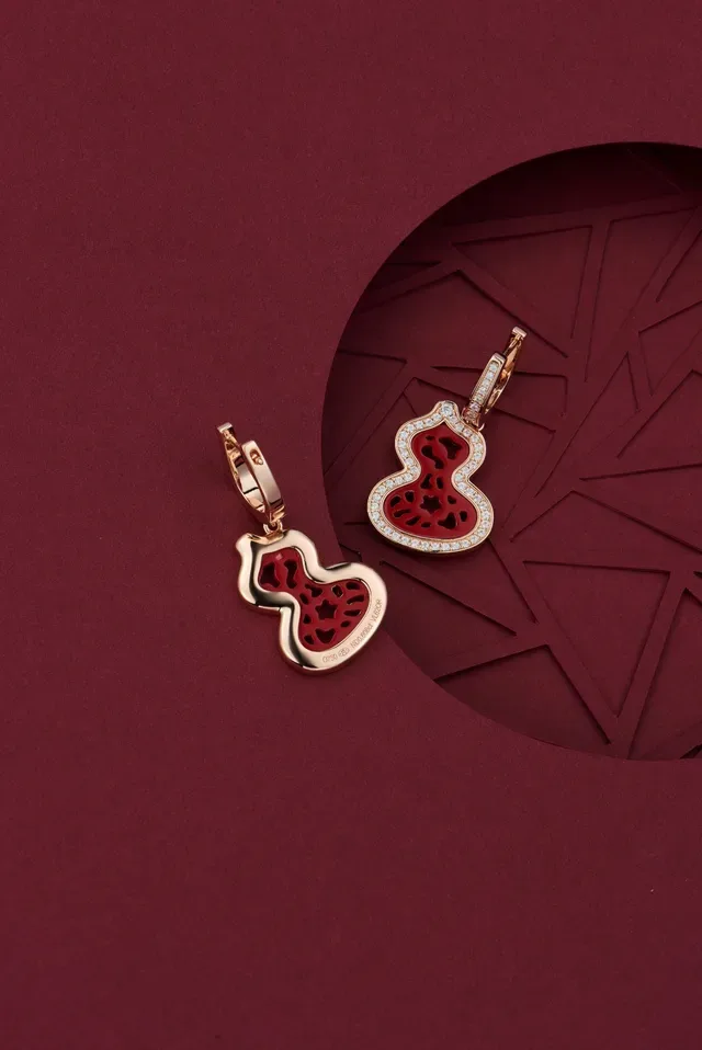 Red Enamel Gourd-Shaped Pavé Crystal Earrings 3