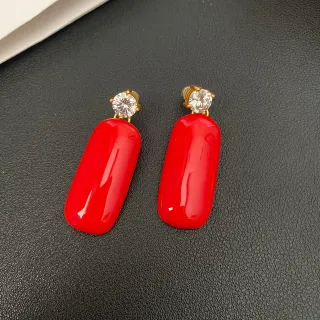 Red Gold Dangling Drop Cabochon-Style Stone Earrings