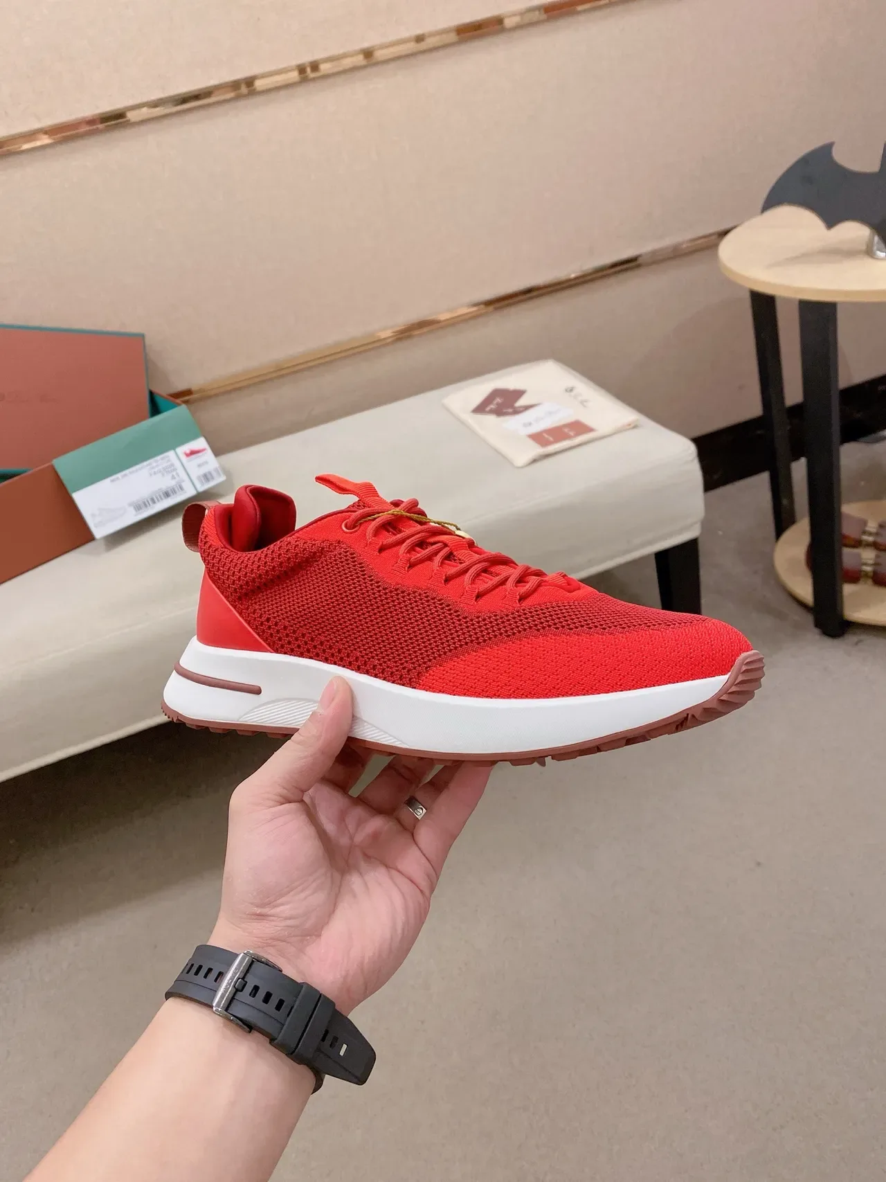 Red Knit Mesh Low-Top Lifestyle Sneaker 5