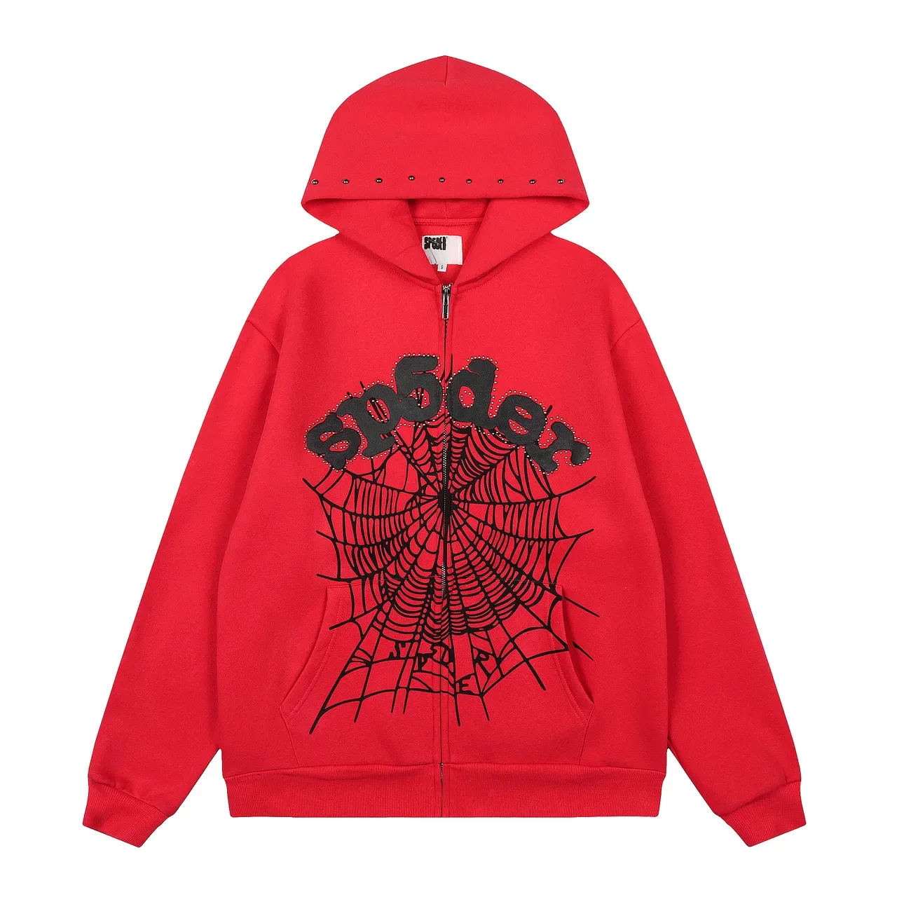 Red Spiderweb Graphic Zip-Up Hoodie and Jogger Pants Tracksuit 8