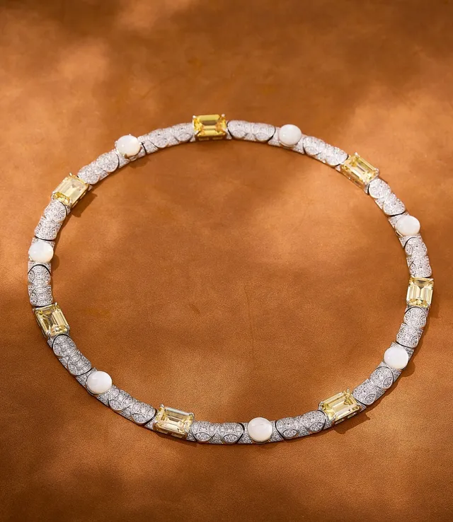 Red White Gem-Set Collar Rectangular Stones Necklace 2
