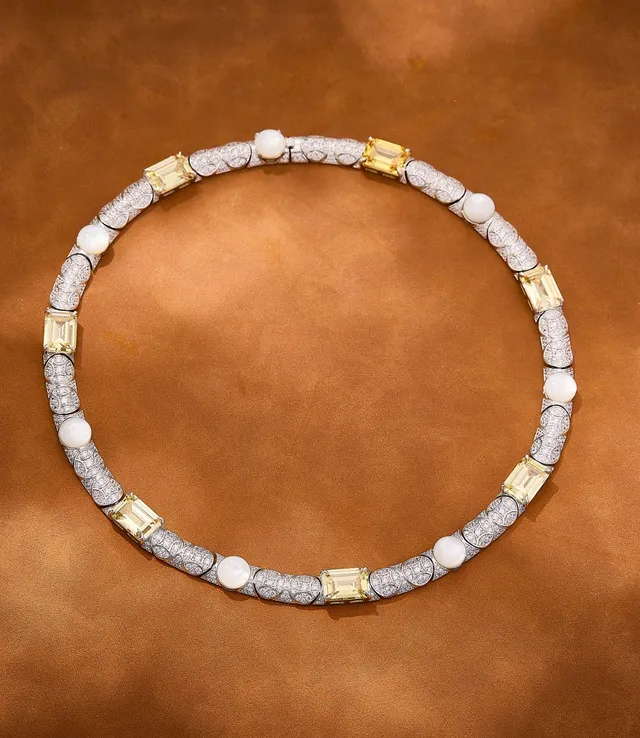 Red White Gem-Set Collar Rectangular Stones Necklace 5