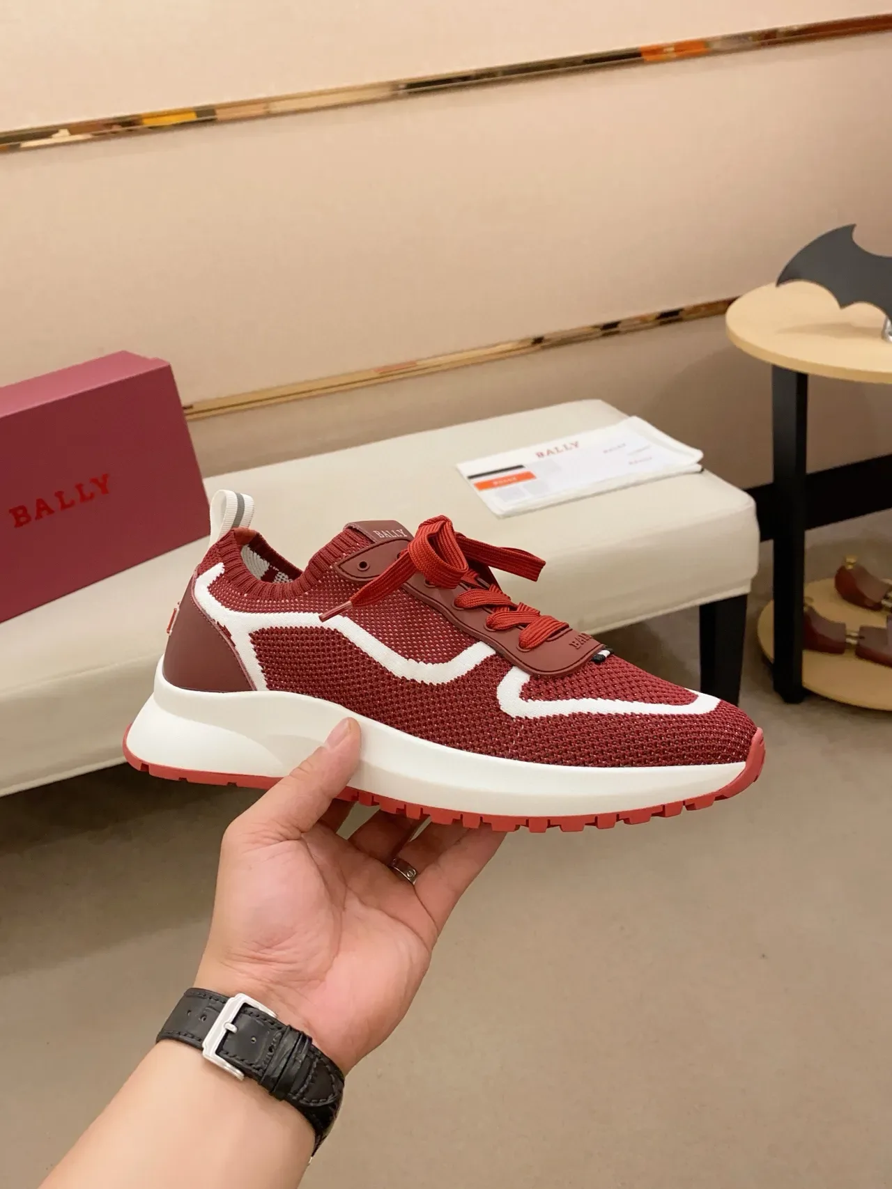 Red White Knit Upper Wave Overlay Sneakers 4