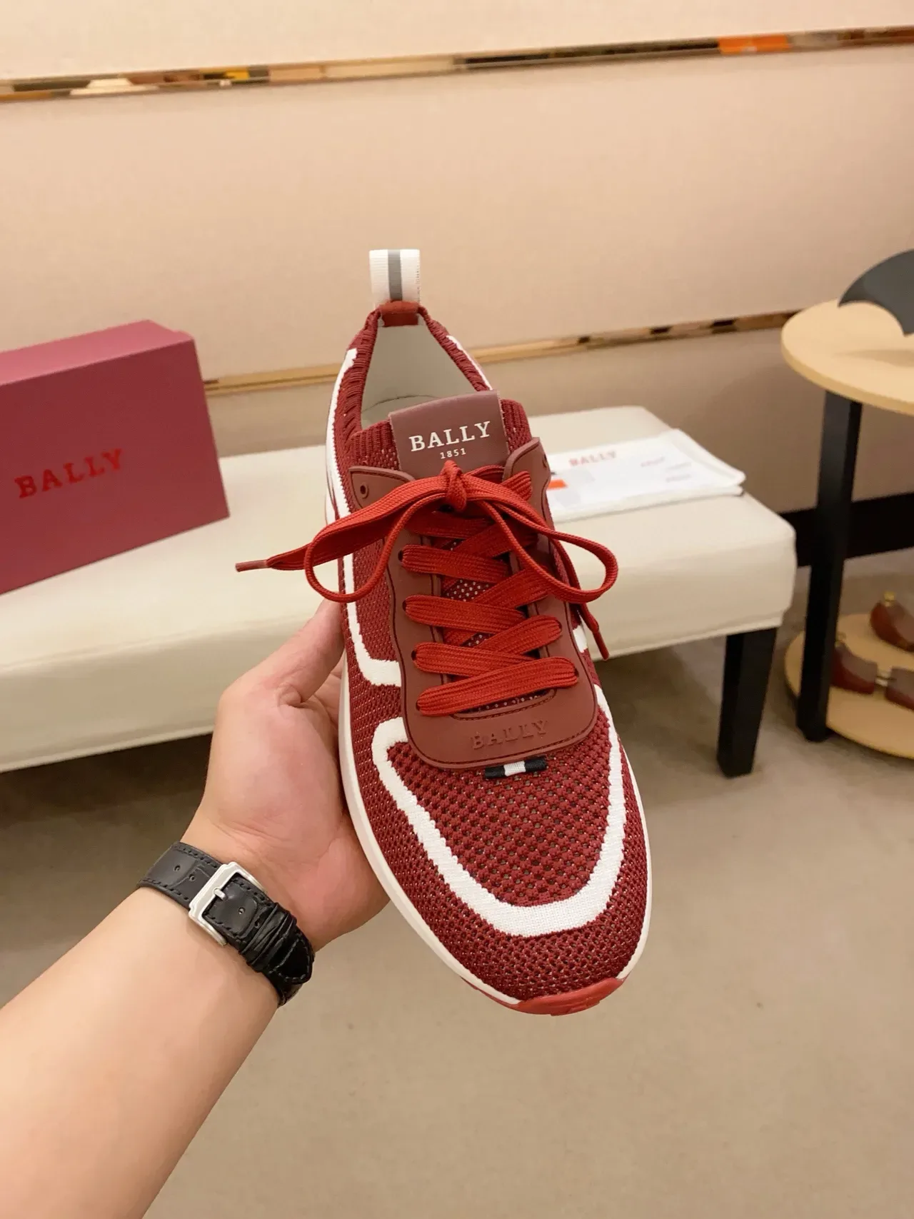 Red White Knit Upper Wave Overlay Sneakers 5