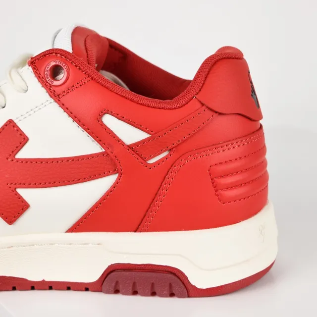 Red White Leather Panel Construction Arrow-Side Logo Sneakers 4