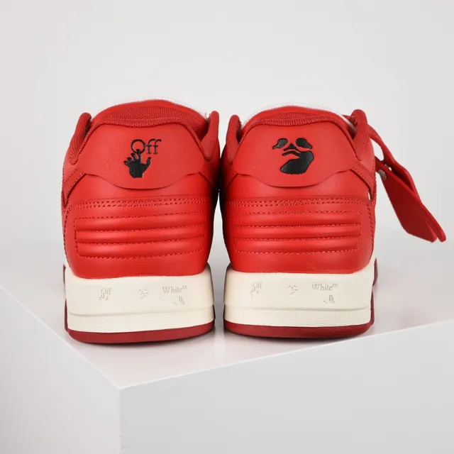 Red White Leather Panel Construction Arrow-Side Logo Sneakers 8