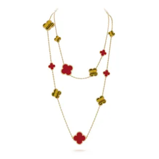 Collier Clover multi-strand émaillé rouge et jaune